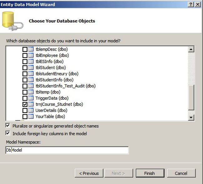 choose your database objects